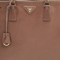Pre Owned Prada Brown Saffiano Lux Leather Executive Galleria Double Zip Tote