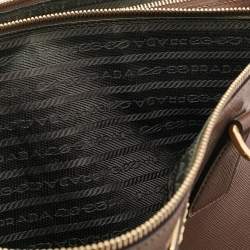 Pre Owned Prada Brown Saffiano Lux Leather Executive Galleria Double Zip Tote