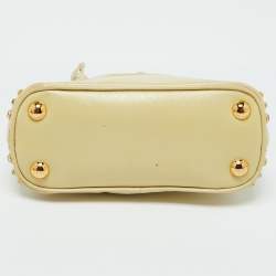 Pre Owned Prada Cream Saffiano Patent Leather Crystal Embellished Pyramid Frame Satchel