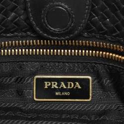 Pre Owned Prada Black Woven Leather Madras Tote