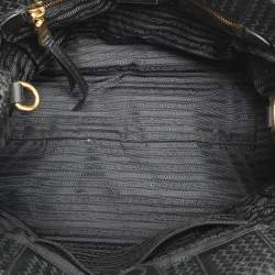 Pre Owned Prada Black Woven Leather Madras Tote