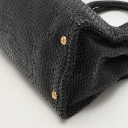 Pre Owned Prada Black Woven Leather Madras Tote