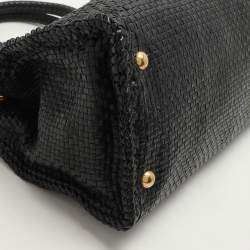 Pre Owned Prada Black Woven Leather Madras Tote