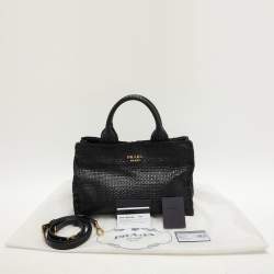 Pre Owned Prada Black Woven Leather Madras Tote