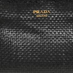Pre Owned Prada Black Woven Leather Madras Tote