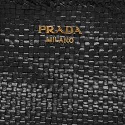 Pre Owned Prada Black Woven Leather Madras Tote