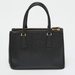 Pre Owned Prada Black Saffiano Leather Medium Galleria Tote