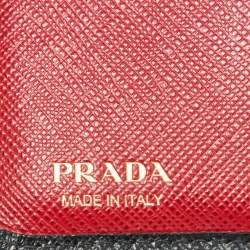 Prada Black Saffiano Leather Rabbit Charm Embellished Compact Wallet