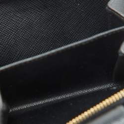 Prada Black Saffiano Leather Rabbit Charm Embellished Compact Wallet