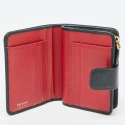 Prada Black Saffiano Leather Rabbit Charm Embellished Compact Wallet