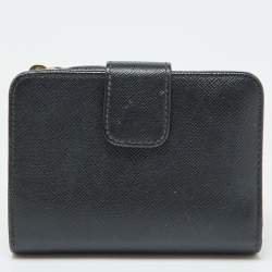 Prada Black Saffiano Leather Rabbit Charm Embellished Compact Wallet