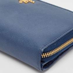 Prada Navy Blue Saffino Lux Leather French Continental Wallet