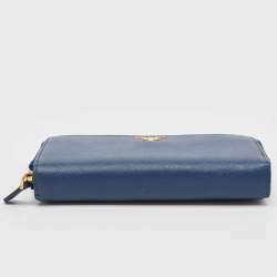 Prada Navy Blue Saffino Lux Leather French Continental Wallet