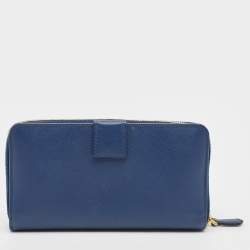 Prada Navy Blue Saffino Lux Leather French Continental Wallet