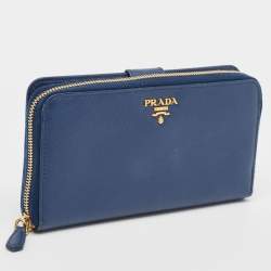 Prada Navy Blue Saffino Lux Leather French Continental Wallet