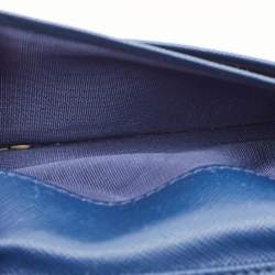 Prada Navy Blue Saffino Lux Leather French Continental Wallet
