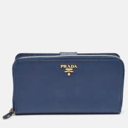 Prada Navy Blue Saffino Lux Leather French Continental Wallet