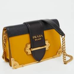 Pre Owned Prada Yellow/Black Leather Cahier Flap Shoulder Bag