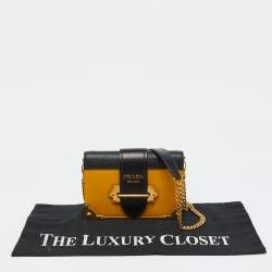 Pre Owned Prada Yellow/Black Leather Cahier Flap Shoulder Bag