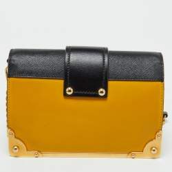 Pre Owned Prada Yellow/Black Leather Cahier Flap Shoulder Bag