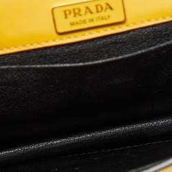 Pre Owned Prada Yellow/Black Leather Cahier Flap Shoulder Bag