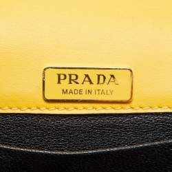 Pre Owned Prada Yellow/Black Leather Cahier Flap Shoulder Bag