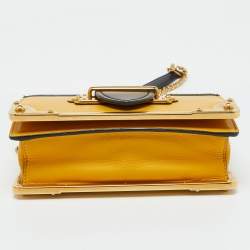 Pre Owned Prada Yellow/Black Leather Cahier Flap Shoulder Bag