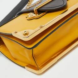 Pre Owned Prada Yellow/Black Leather Cahier Flap Shoulder Bag