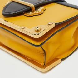 Pre Owned Prada Yellow/Black Leather Cahier Flap Shoulder Bag