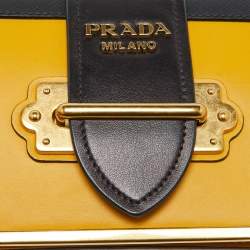 Pre Owned Prada Yellow/Black Leather Cahier Flap Shoulder Bag