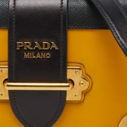 Pre Owned Prada Yellow/Black Leather Cahier Flap Shoulder Bag