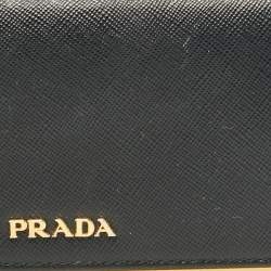 Pre Owned Prada Black Saffiano Leather Metal Bar Continental Wallet