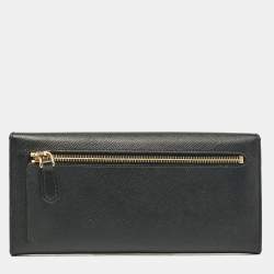 Pre Owned Prada Black Saffiano Leather Metal Bar Continental Wallet