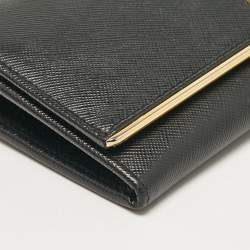 Pre Owned Prada Black Saffiano Leather Metal Bar Continental Wallet