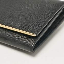 Pre Owned Prada Black Saffiano Leather Metal Bar Continental Wallet