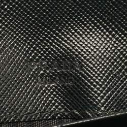 Pre Owned Prada Black Saffiano Leather Metal Bar Continental Wallet