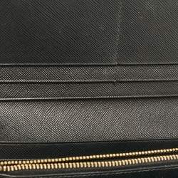Pre Owned Prada Black Saffiano Leather Metal Bar Continental Wallet
