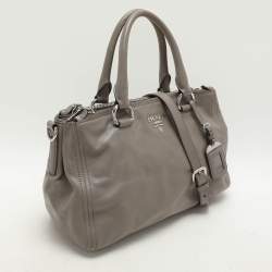 Prada Grey Leather Double Top Zip Satchel