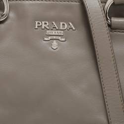 Prada Grey Leather Double Top Zip Satchel