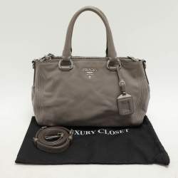 Prada Grey Leather Double Top Zip Satchel