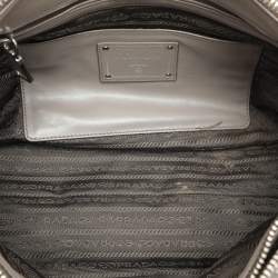 Prada Grey Leather Double Top Zip Satchel