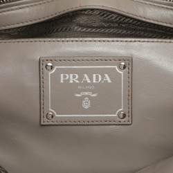 Prada Grey Leather Double Top Zip Satchel