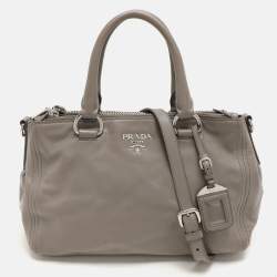 Prada Grey Leather Double Top Zip Satchel