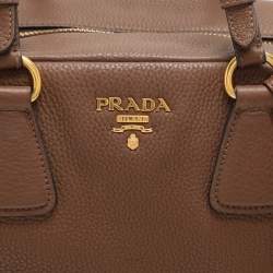 Pre Owned Prada Brown Pebbled Leather Bauletto Satchel