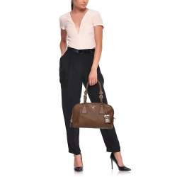 Pre Owned Prada Brown Pebbled Leather Bauletto Satchel