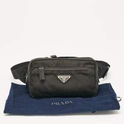 Pre Owned Prada Black Nylon Triangle Logo Front Pocket Belt Bag