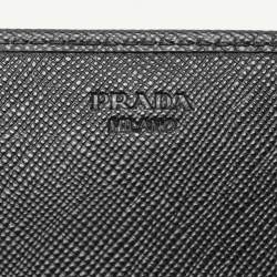 Pre Owned Prada Black Saffiano Lux Leather Oro Chain Wallet On chain
