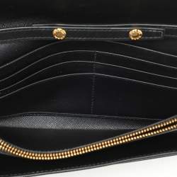 Pre Owned Prada Black Saffiano Lux Leather Oro Chain Wallet On chain