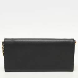 Pre Owned Prada Black Saffiano Lux Leather Oro Chain Wallet On chain