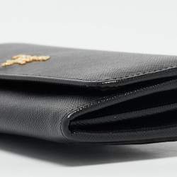 مملوكة مسبقًا Prada Black Saffiano Metal Leather Flap Continental Wallet
